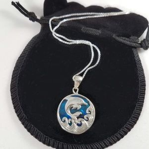 Natural Abalone Dolphin Pendant in Sterling Silver